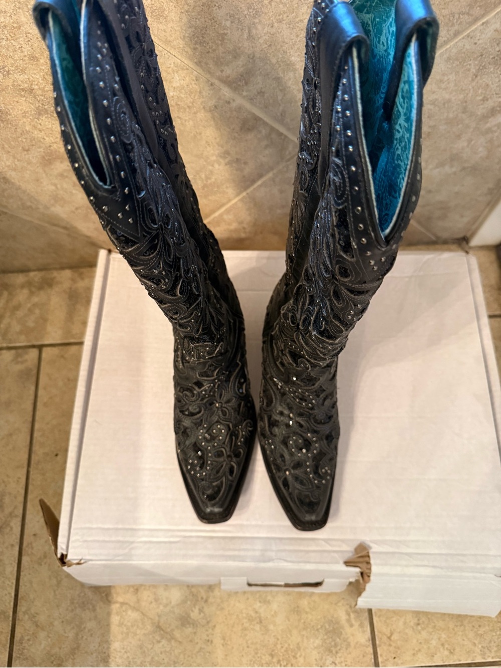 Corral Black Embroidered Studded Western Knee-High Boots